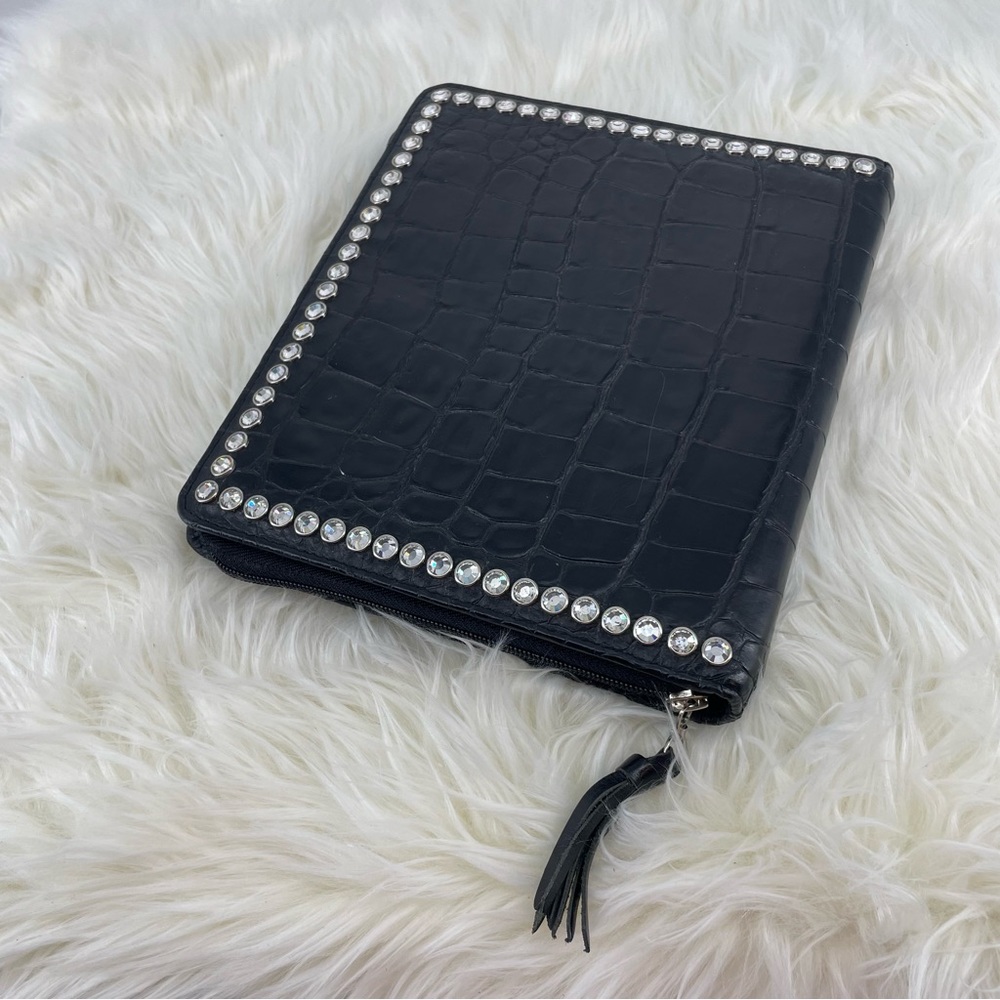 Raviani Croc black rhinestone zip around planner notebook journal organizer